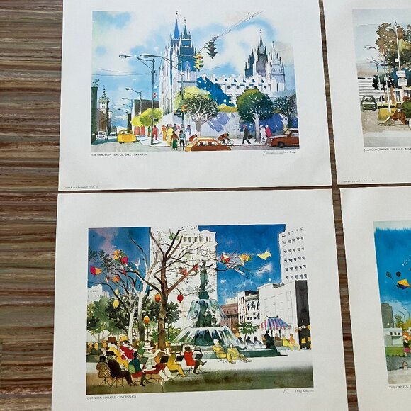 Dong Kingman Art Print Set of 5 US Cities Atlanta Mormon Temple Benihana 1979 - Picture 4 of 10